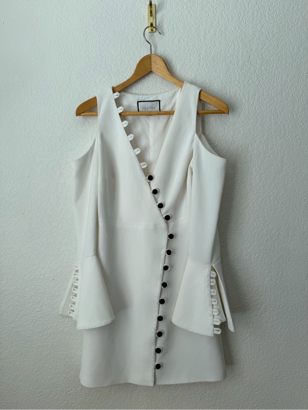 ALEXIS Galen Mini Dress Ivory Cold Shoulder Bell Sleeve XS - Picture 4 of 14